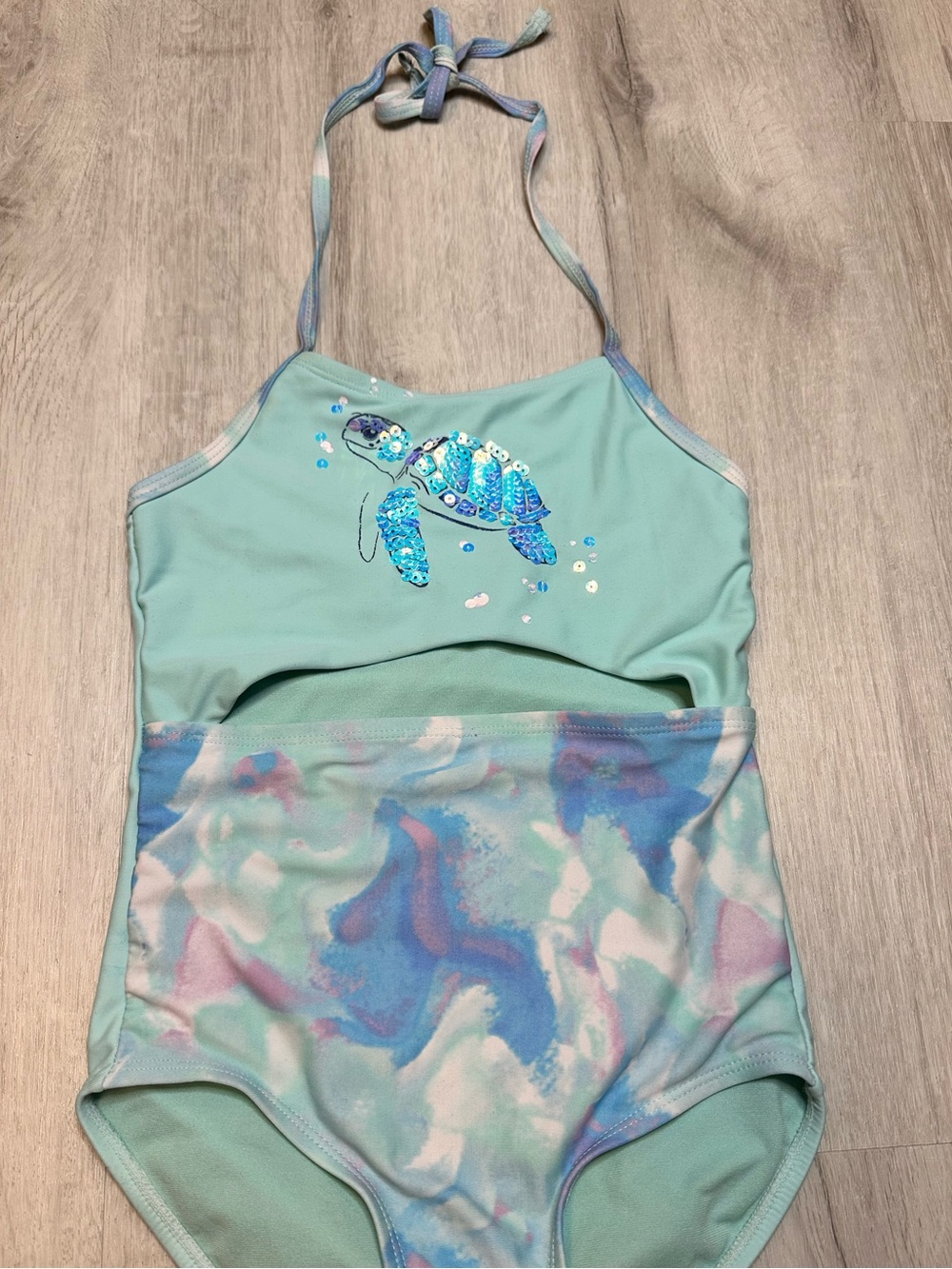 Kids - 3 for $10 - Girls' Mint Sequin Turtle One-Piece Swimsuit